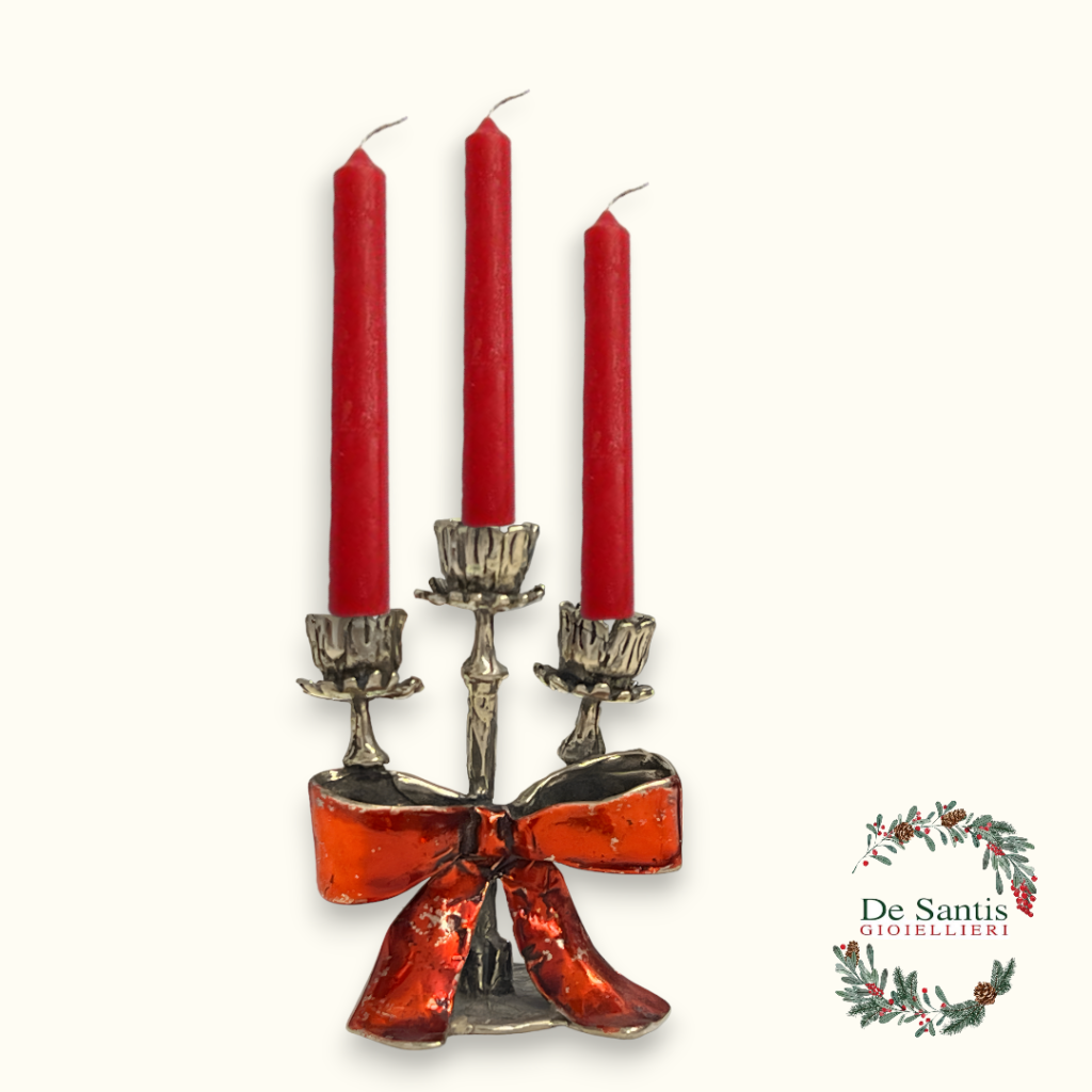 Candelabro in Argento con fiocco rosso laccato - Gioielleria De Santis